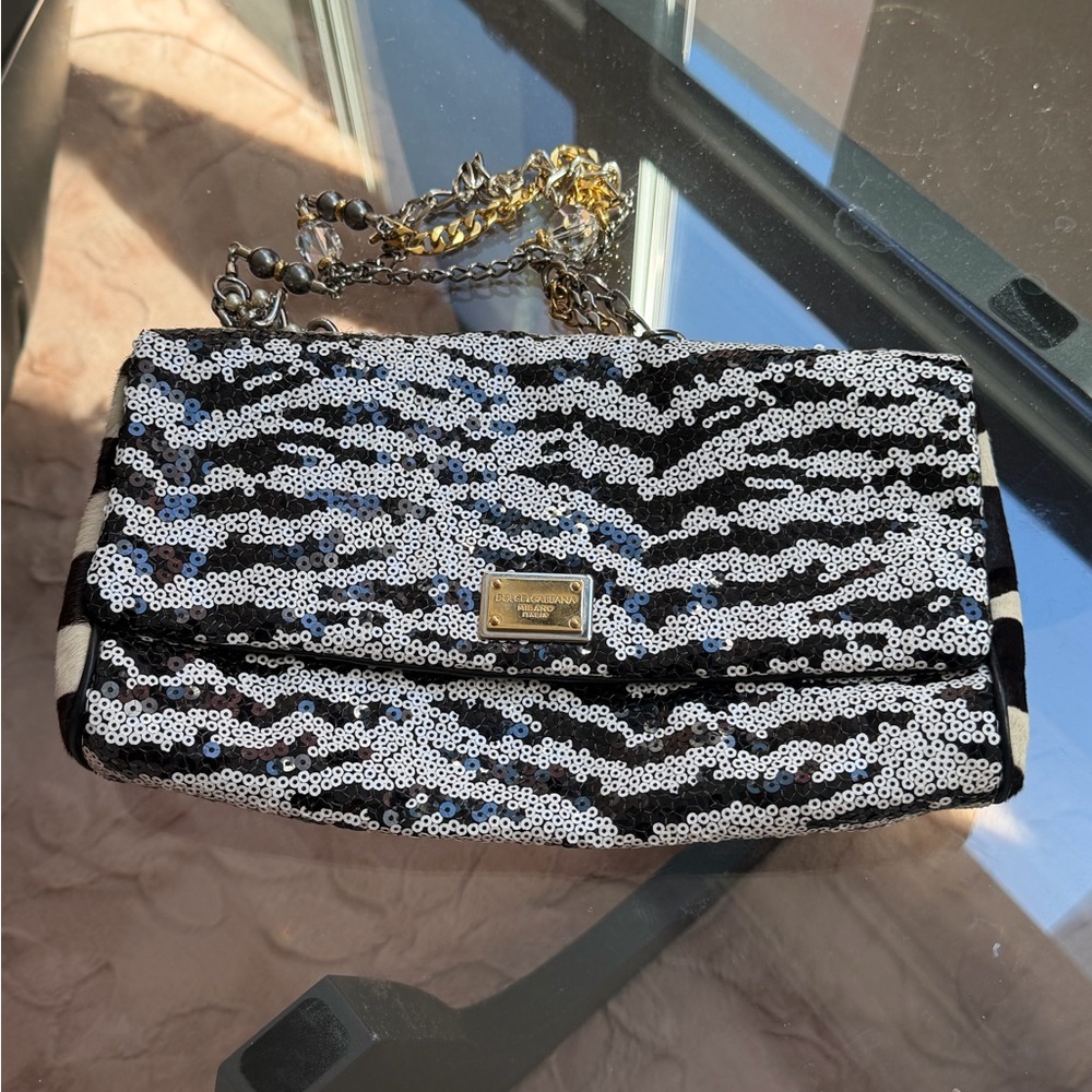 Dolce&Gabbana Zebra Black and Silver Sequin Shoulder Bag